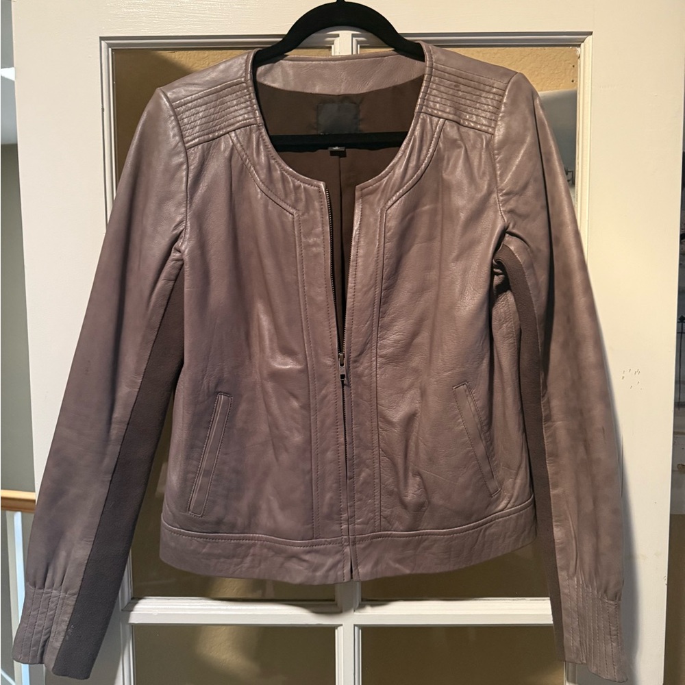 Elegant Taupe Leather Jacket for Women